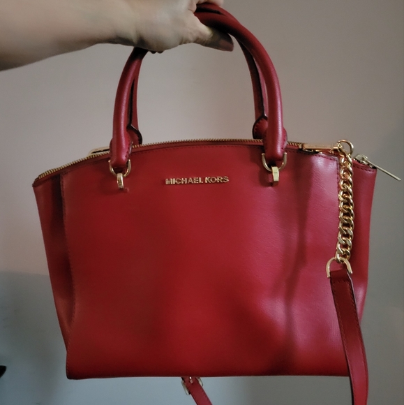 MICHAEL KORS Red Ellis Satchel Saffoano Leather Purse with removable straps - Picture 13 of 16